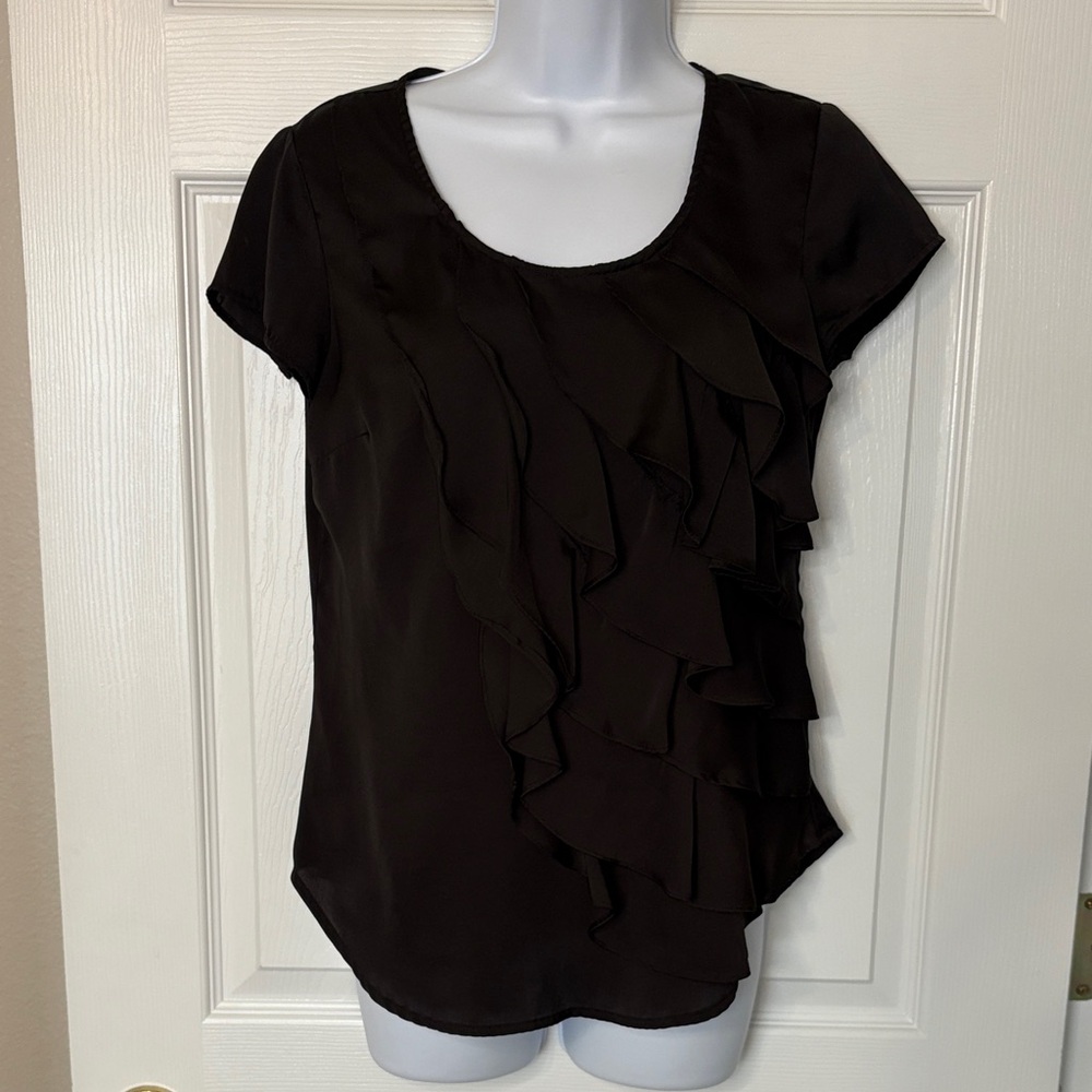 New York & Company Black Ruffle Top Size XS